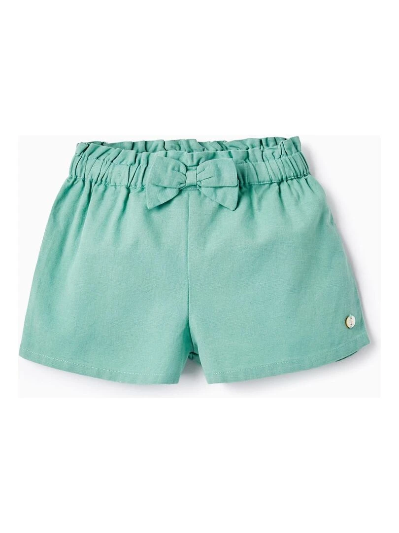Short En Lin Pour Bébé Fille Vert