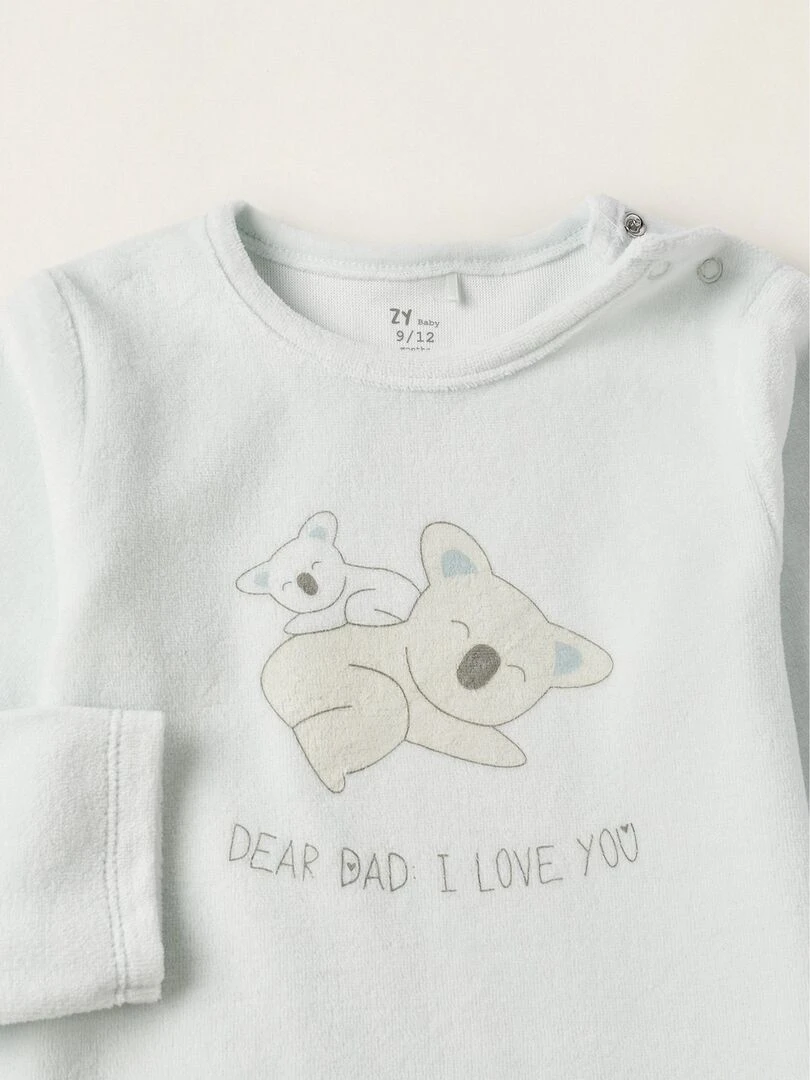 Pyjama en velours pour bébé garçon 'Cher Papa'  LITTLE LOVE NOTES   Bleu clair
