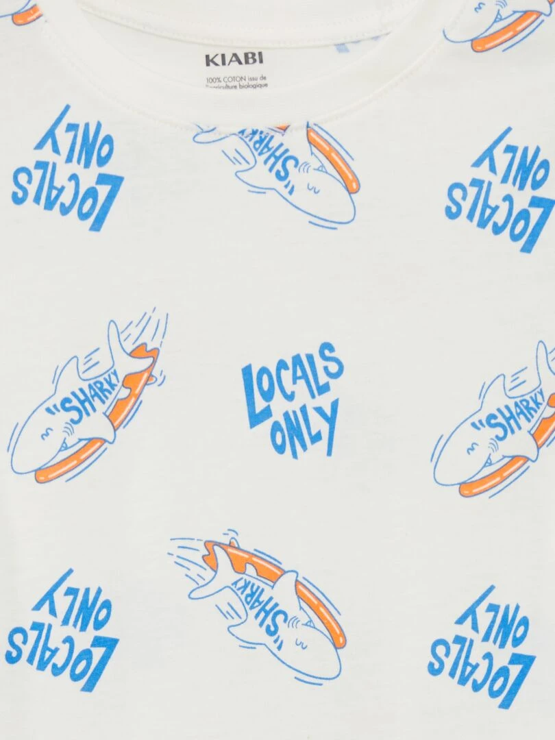 Pyjama court t shirt + short 2 pièces Blanc