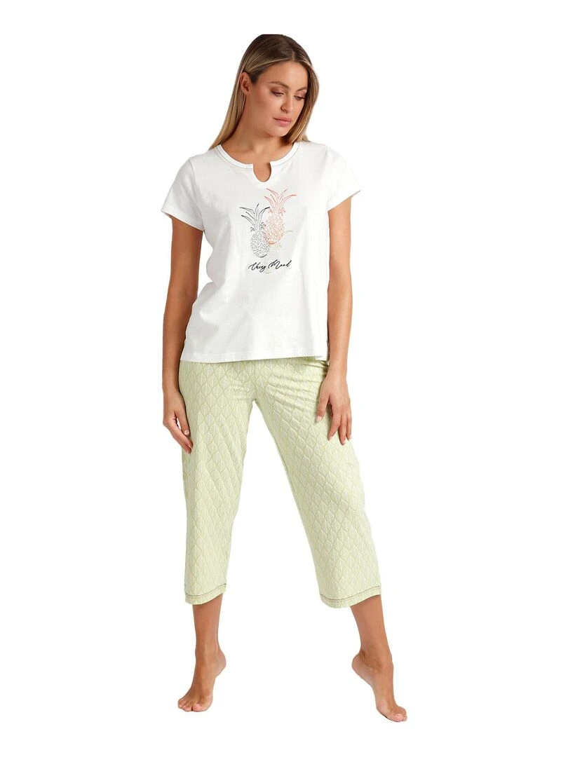 Pyjama pantalon palazzo t shirt Vacay Mood Vert