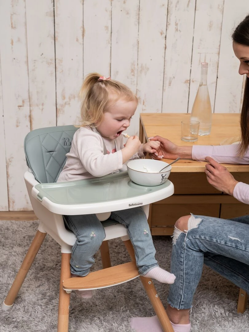 Chaise Haute bébé   Évolutive   Réglable   en Bois   2 en 1 – 6 mois jusqu’à 5 ans   gris   Gris