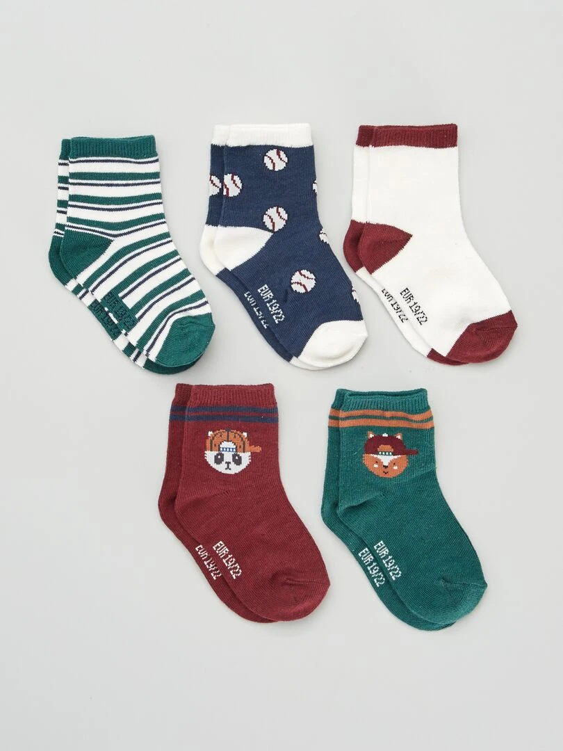 Chaussettes fantaisie Lot de 5 Vert/rouge