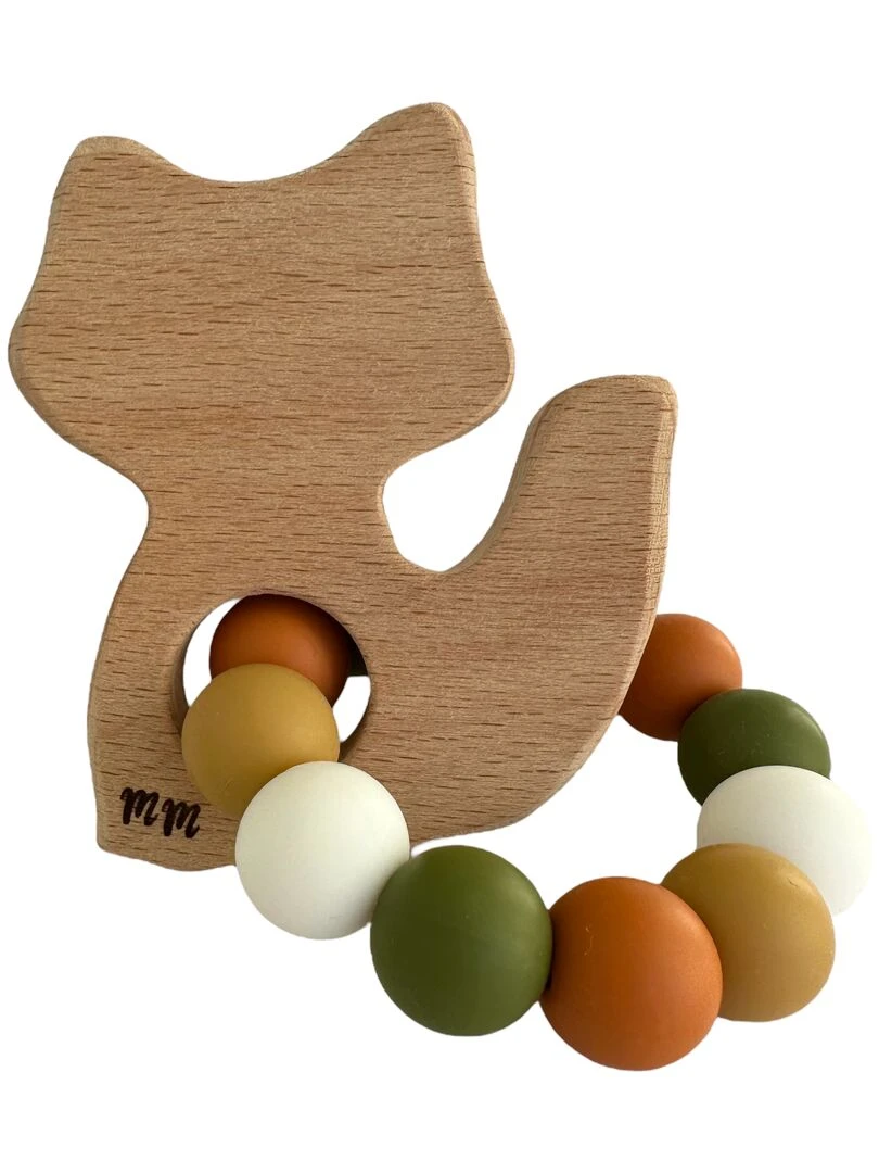 Hochet renard bois et silicone   Kaki