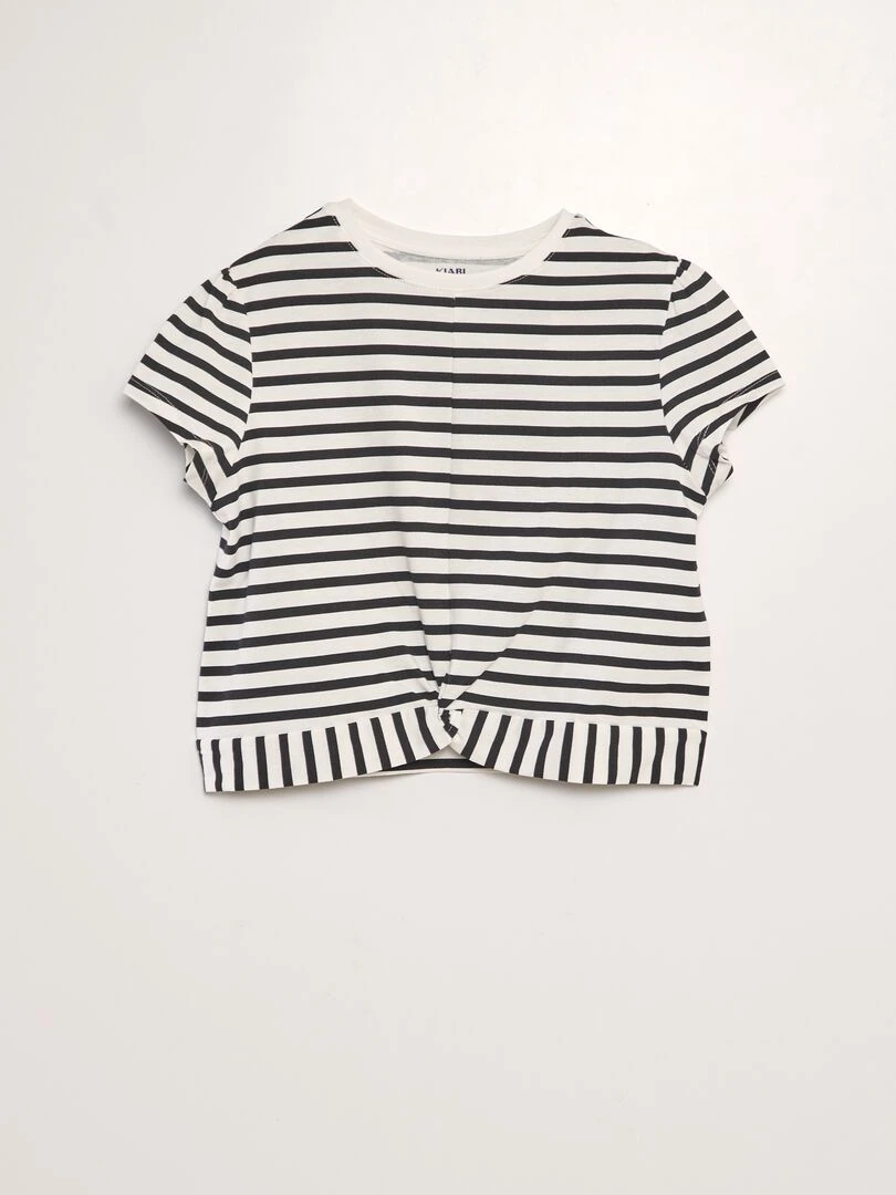 Tee shirt noué devant Noir/blanc rayures
