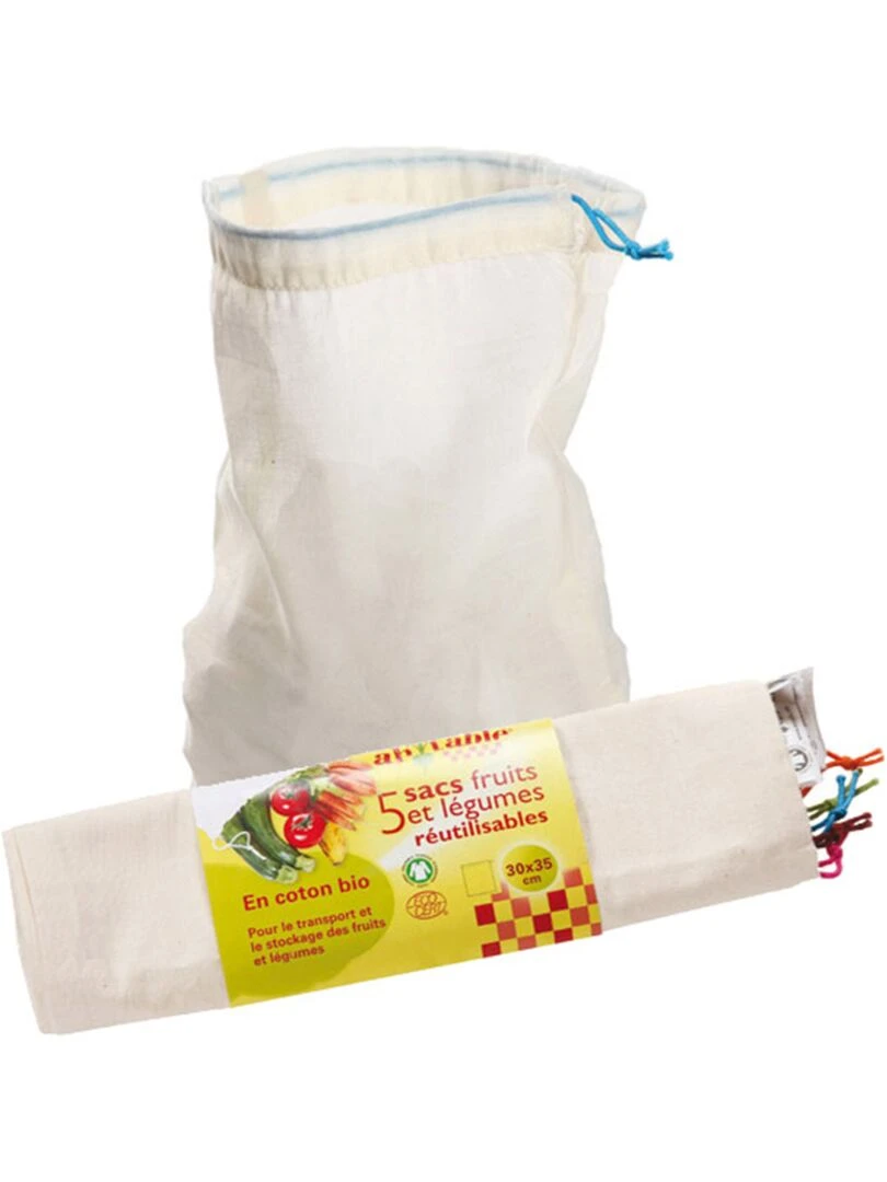 Lot de 5 sacs à vrac réutilisables L Blanc