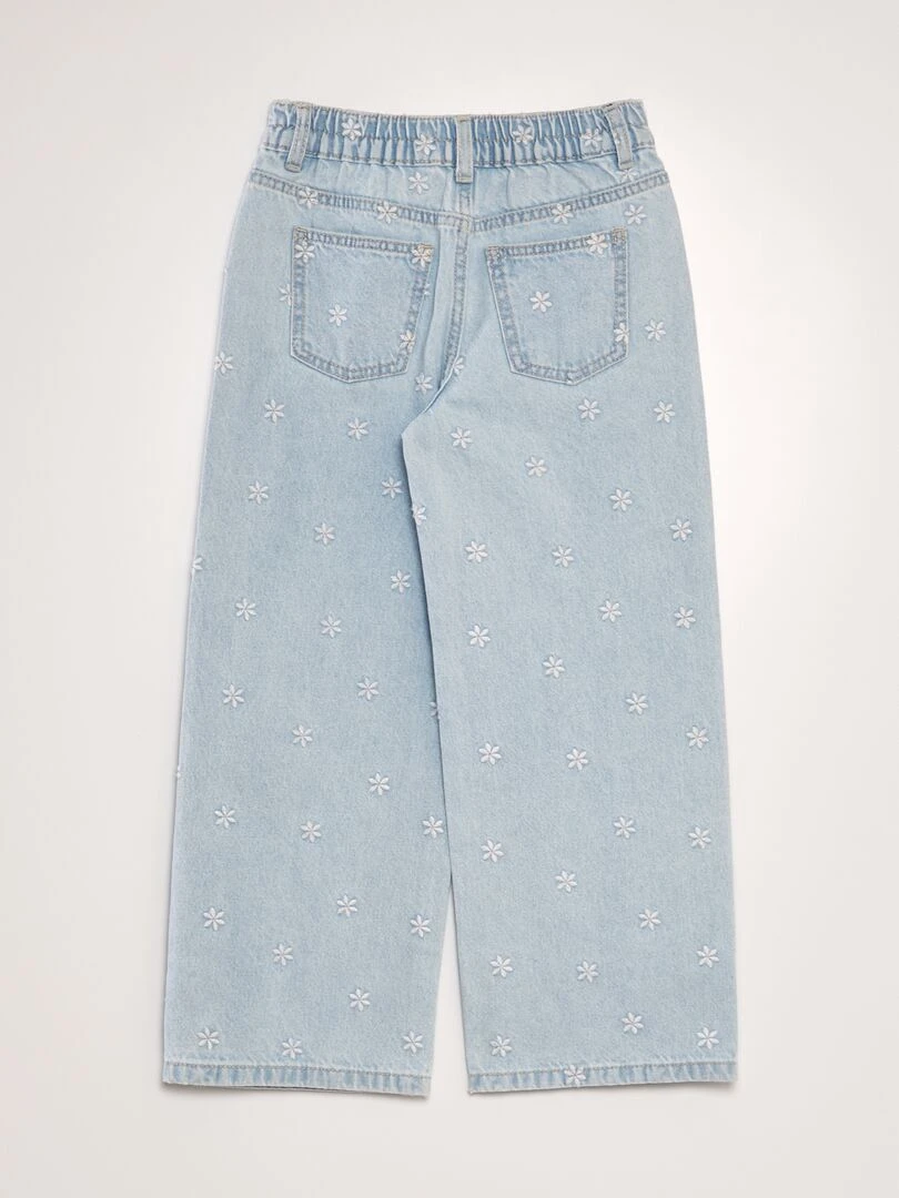 Pantalon en jean wide leg   Bleu fleurs
