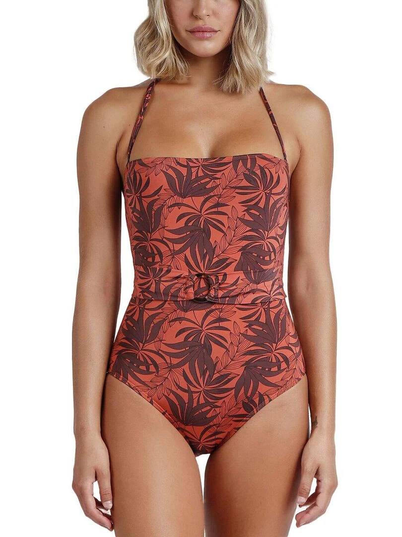 Maillot de bain une pièce bustier préformé Sunset Palm Marron