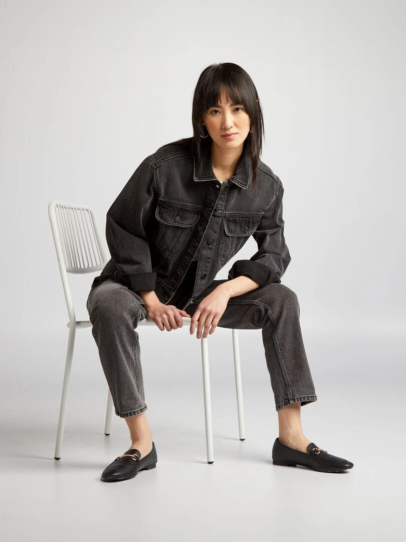 Veste courte en jean Noir