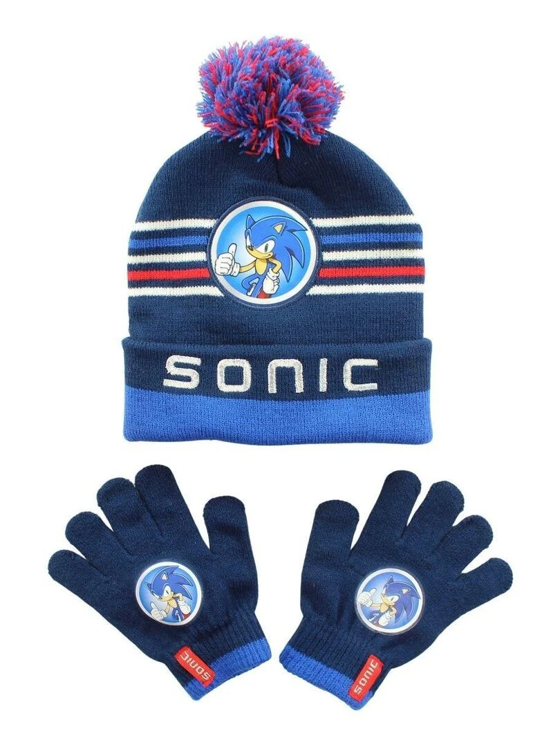 Sonic Bonnet gant garçon Imprimé Sonic Bleu marine