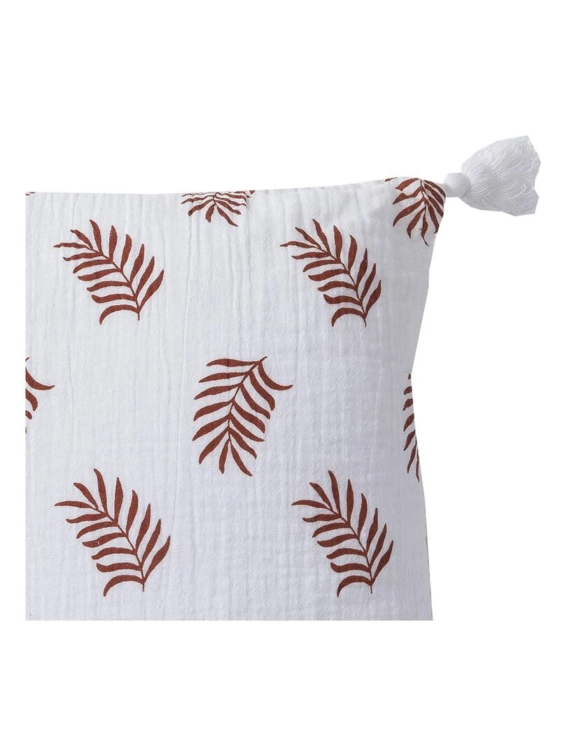 Coussin en double gaze de coton avec imprimé feuillage 'Deko&co' Blanc Rouge