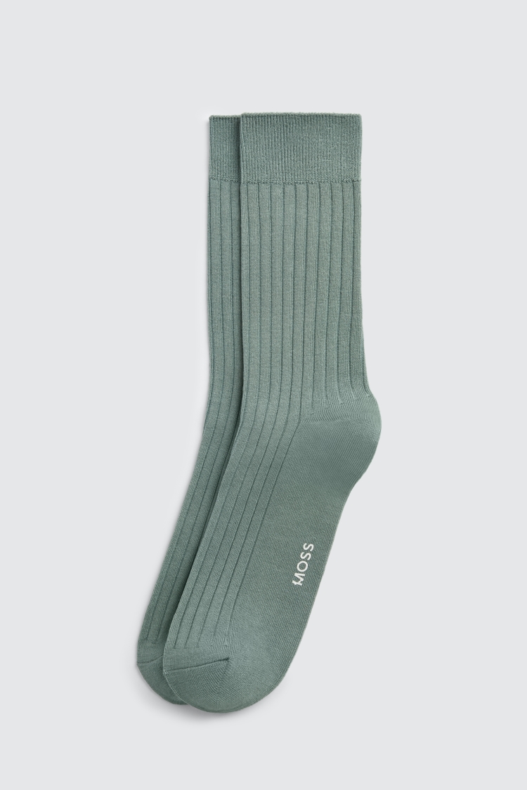Dark Sage Fine Ribbed Socks Buy Online at Moss