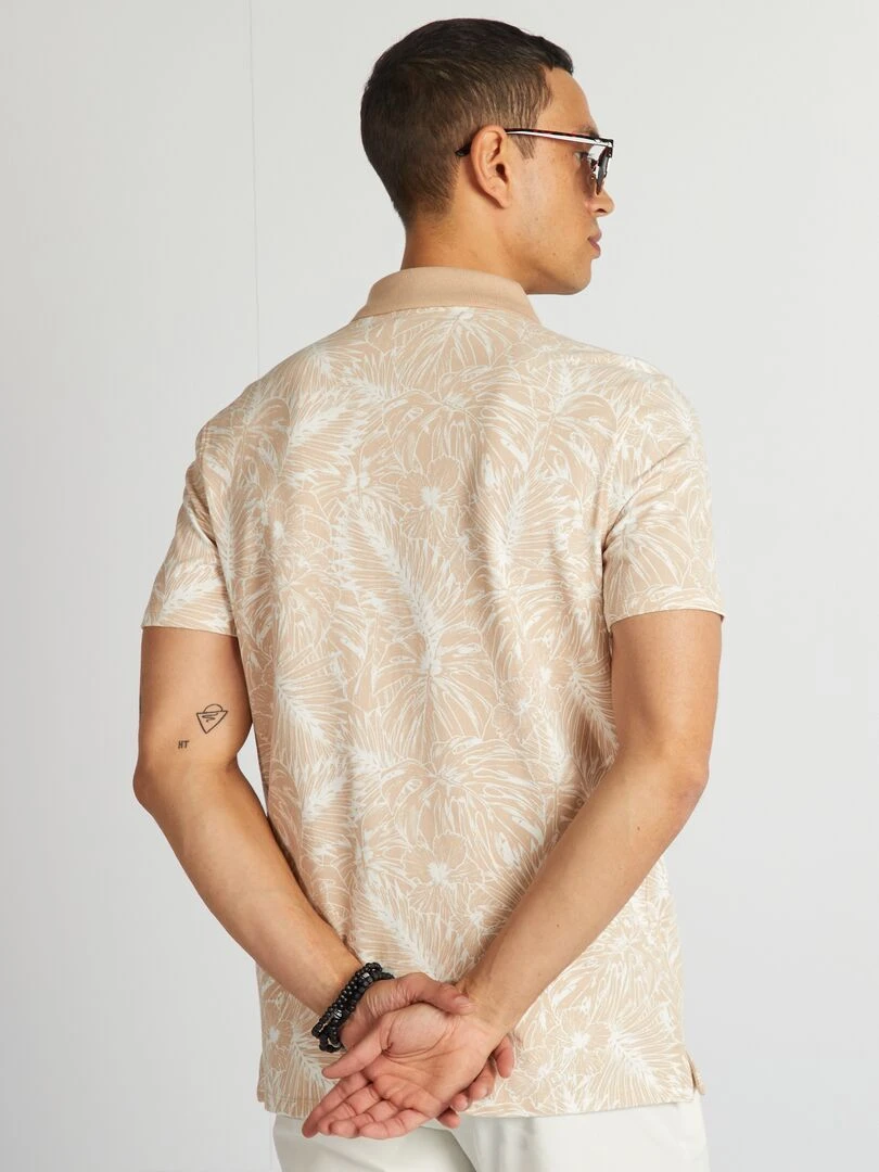Polo imprimé en piqué de coton   Beige
