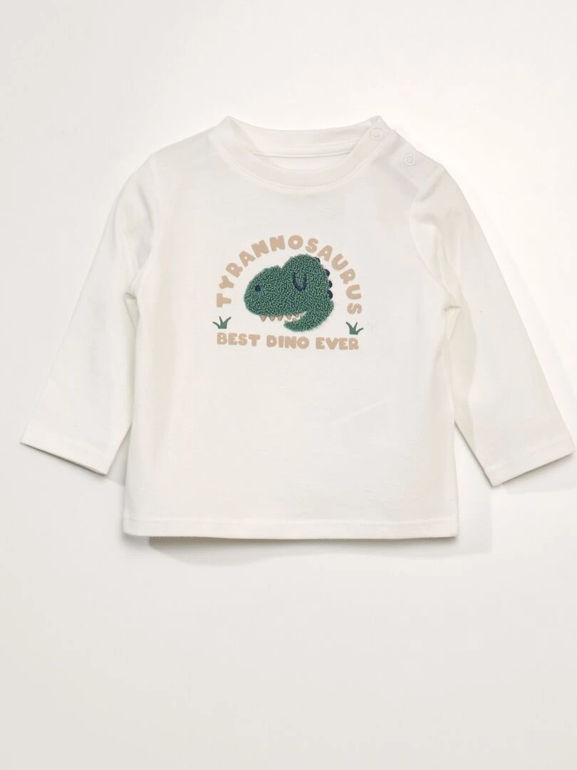 Tee shirt chiné avec imprimé en bouclette Blanc