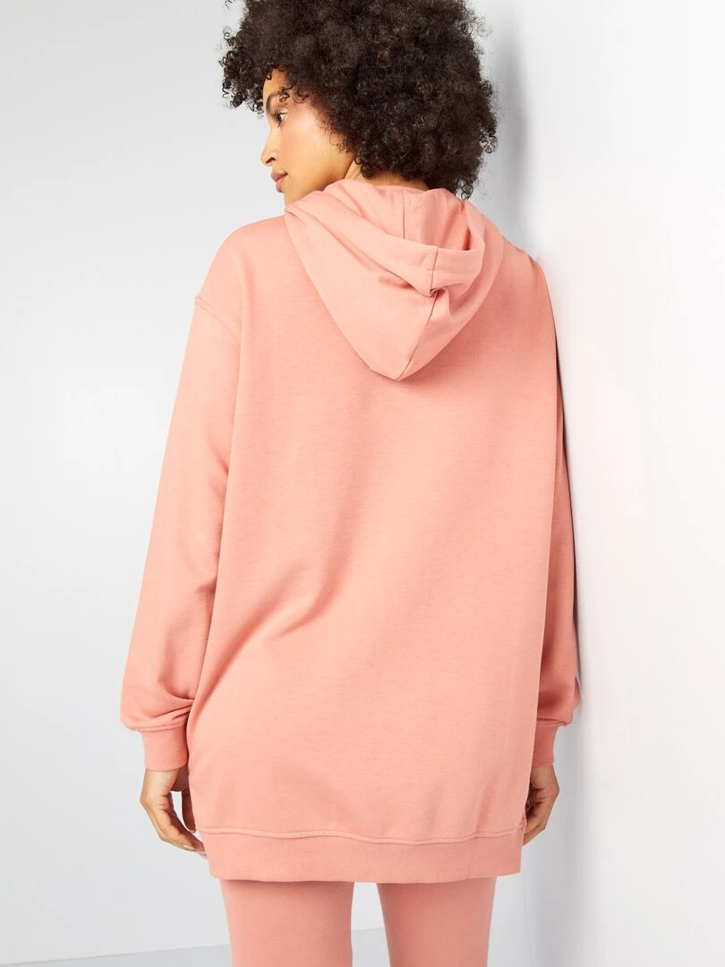 Sweat à capuche à coupe longue   Rose