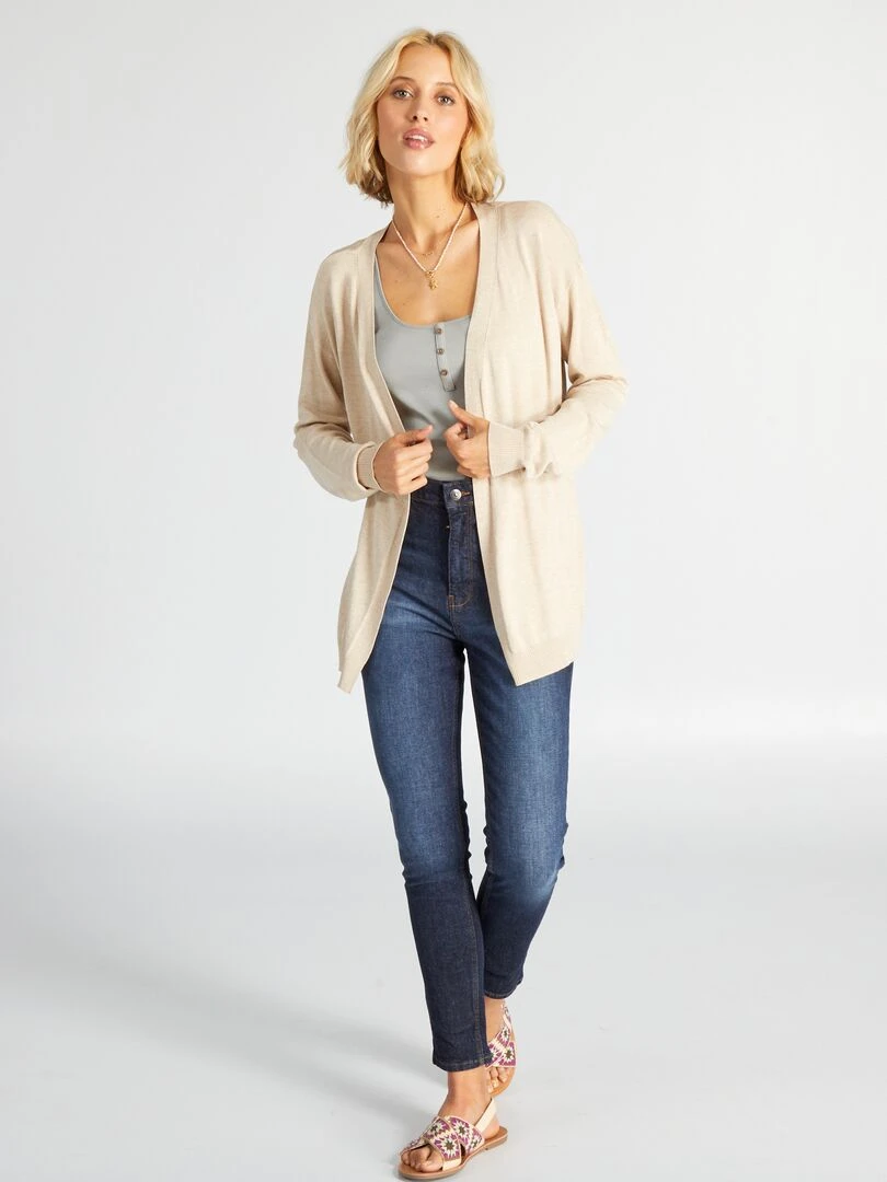 Gilet long ouvert en viscose douce Beige