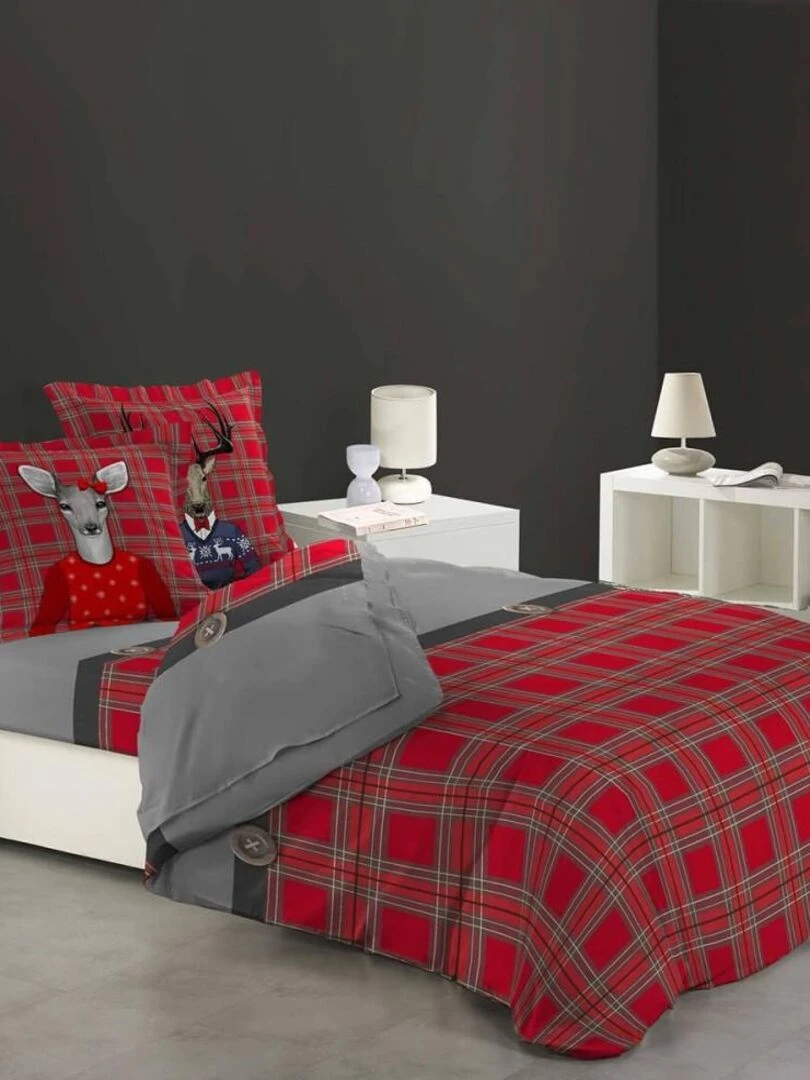 Parure 4 pièces Cerafine 2 personnes 100% coton flanelle DH140 Rouge