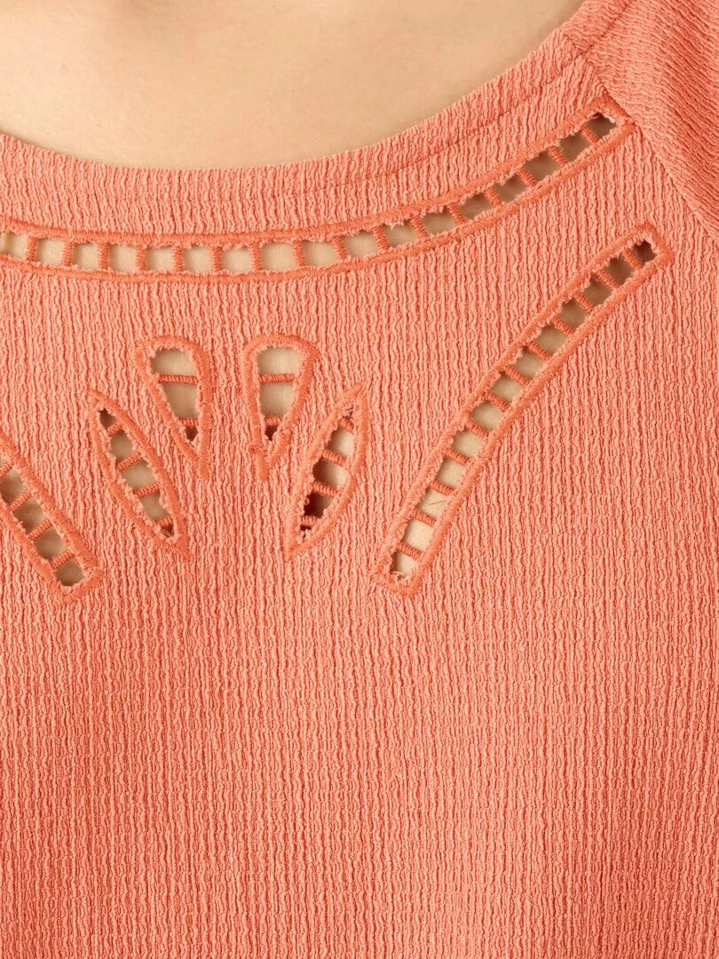 Tee shirt maille souple texturée   Damart   Abricot