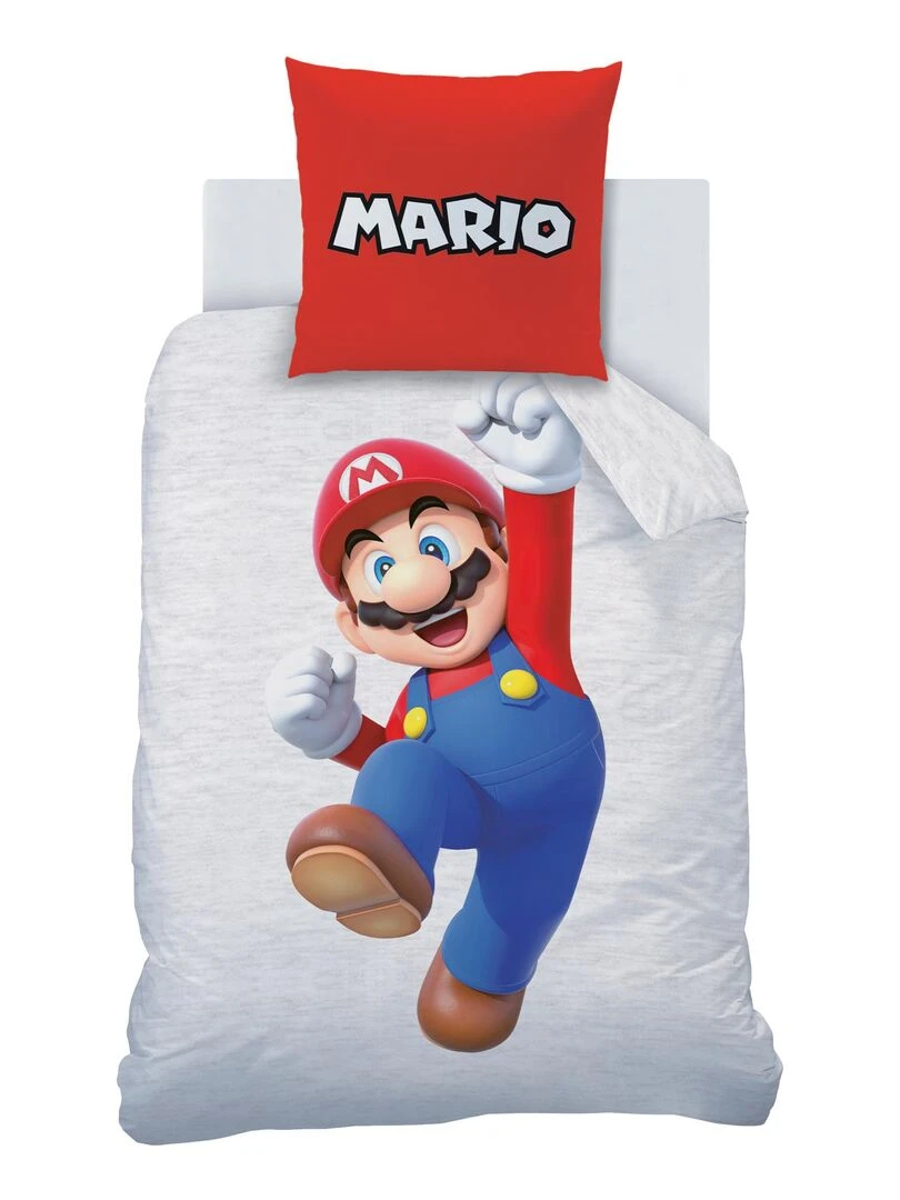 Parure de lit imprimée double face 100% coton  MARIO FIGURES   Gris