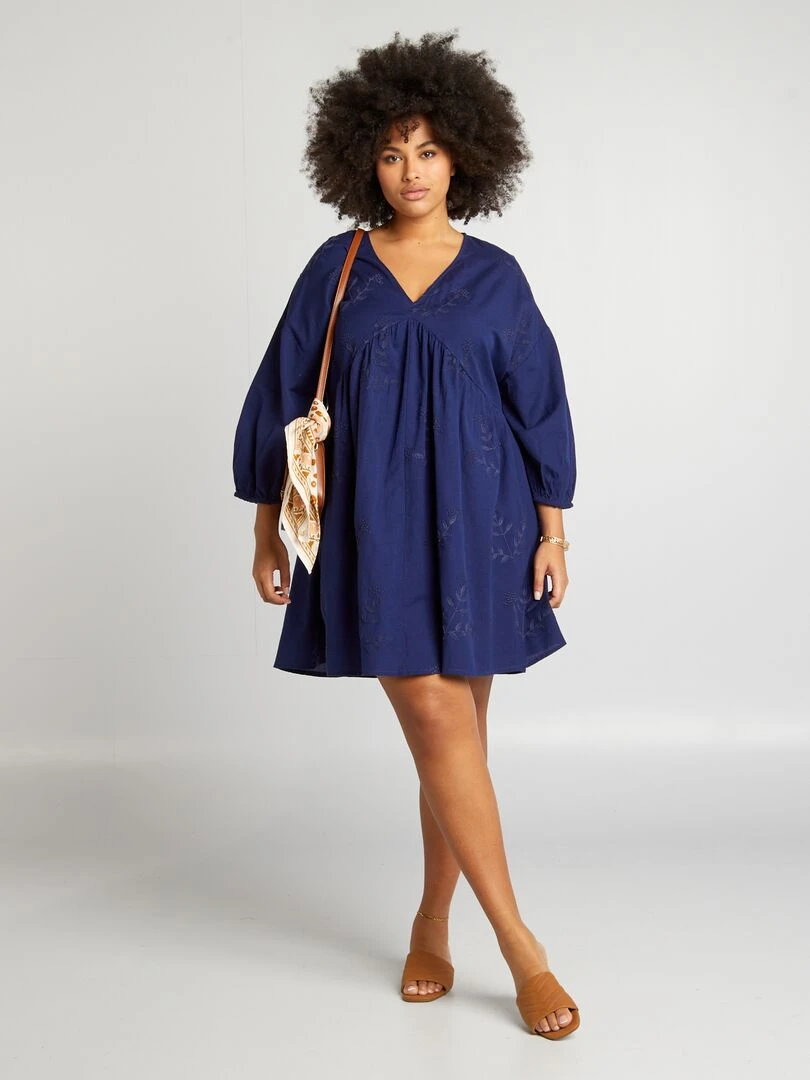 Robe évasée à broderies Bleu