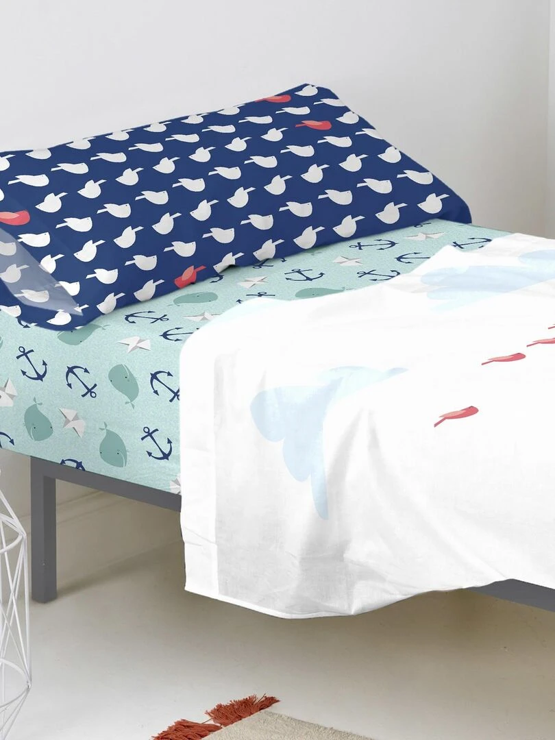 Drap housse Whale "Happyfriday" Blanc