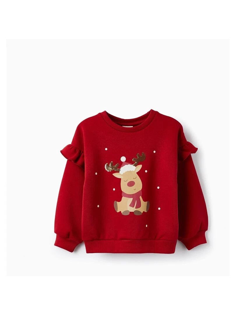 Pull de Noël avec Paillettes et Volants pour Fille 'Rena Rudolfo' NOËL Rouge