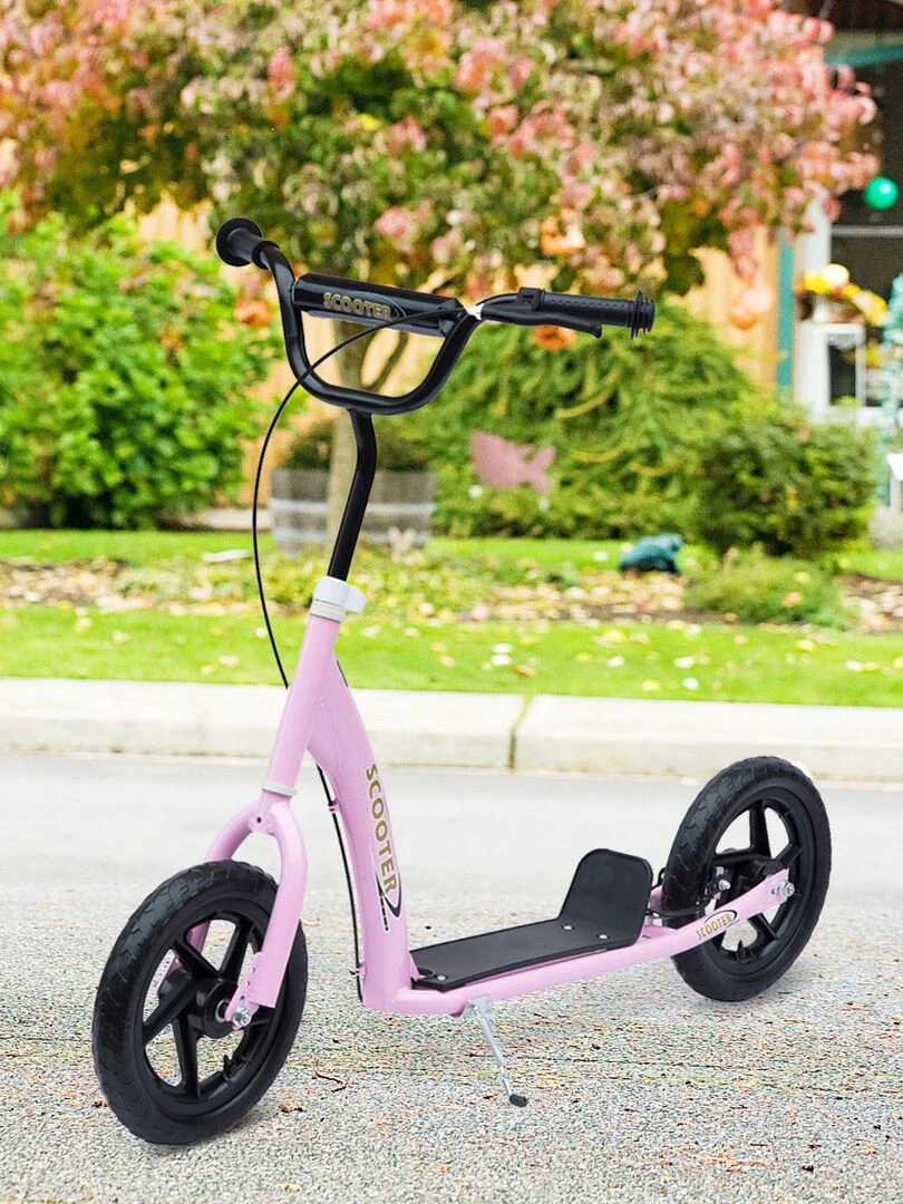 Trottinette patinette poignée frein béquille guidon réglable acier   Rose