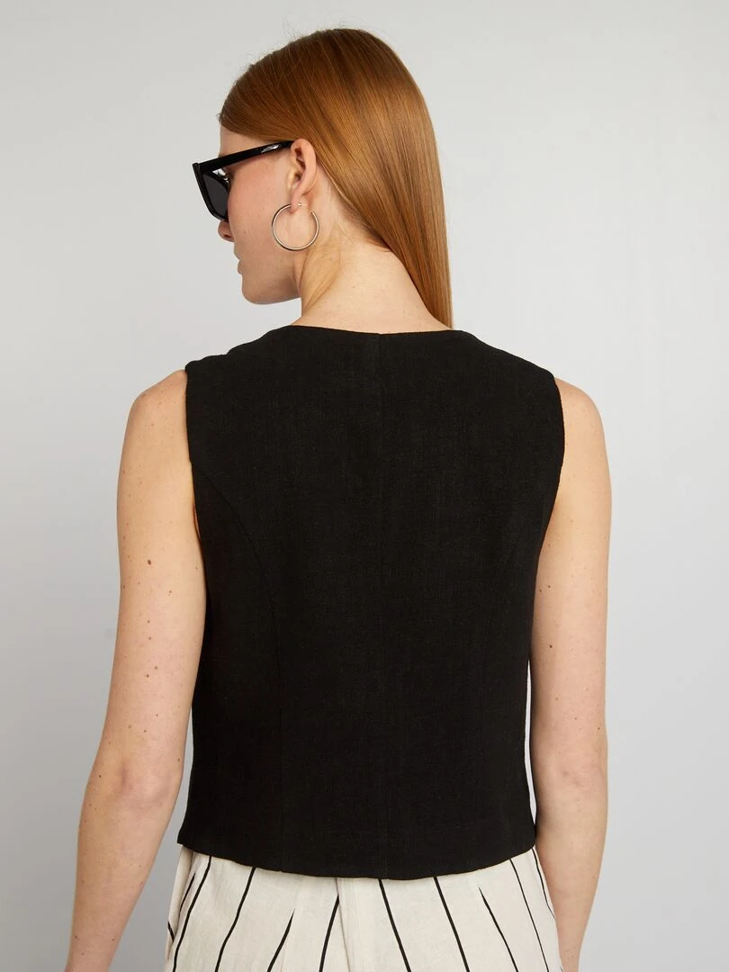Gilet garçon de café en lin mélangé   noir