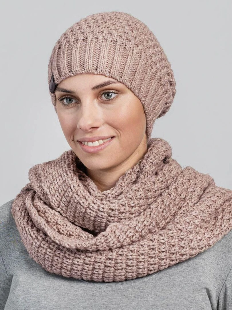 Ensemble Snood Bonnet Elixa Made in UE Marron clair