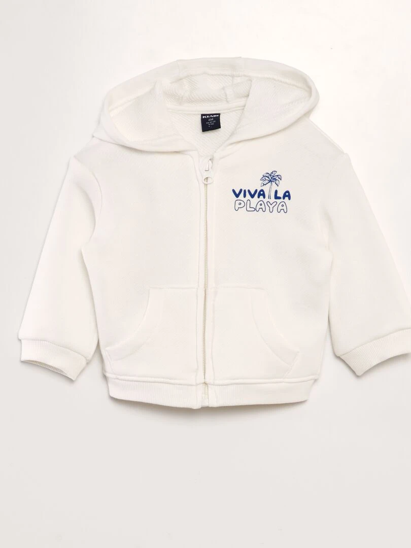 Sweat zippé à capuche à imprimé Blanc