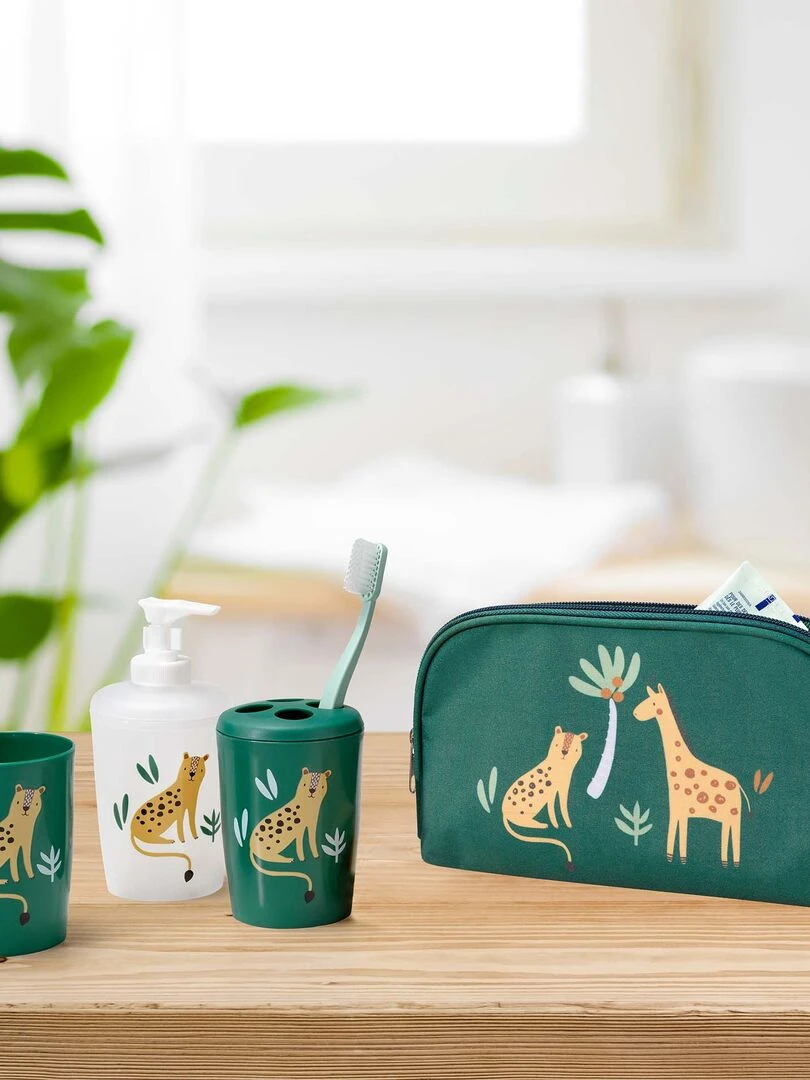 Accessoires de salle de bain 4 pieces 14 x 21 cm Petit tigre Vert