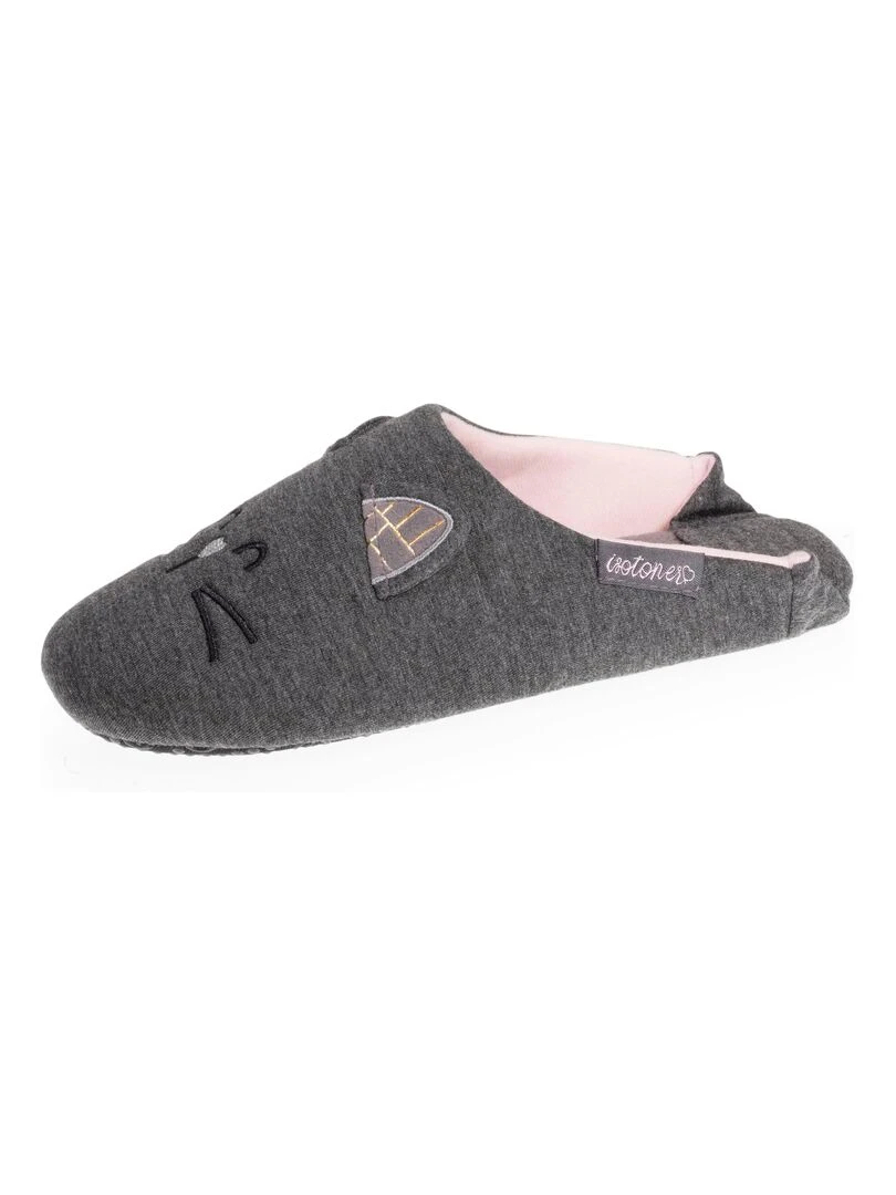 Chaussons babouches Femme 3D Gris chiné foncé Gris chiné