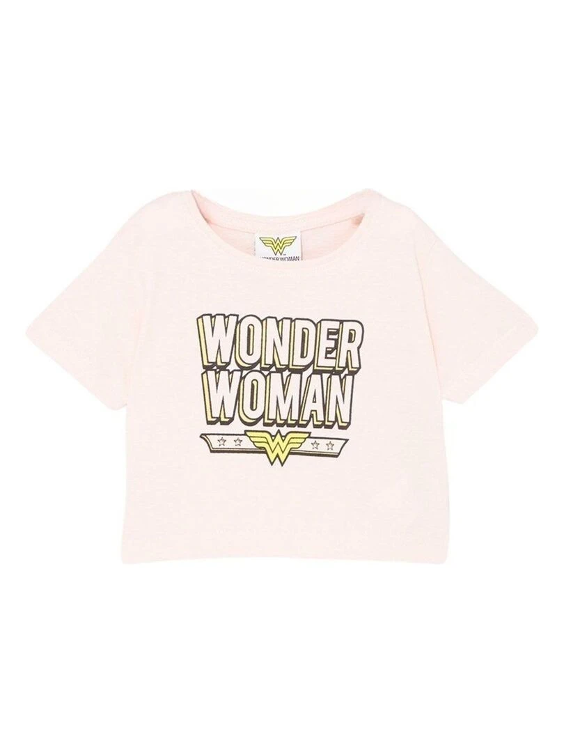 DC Comics T shirt fille imprimé Wonder Woman en coton Rose