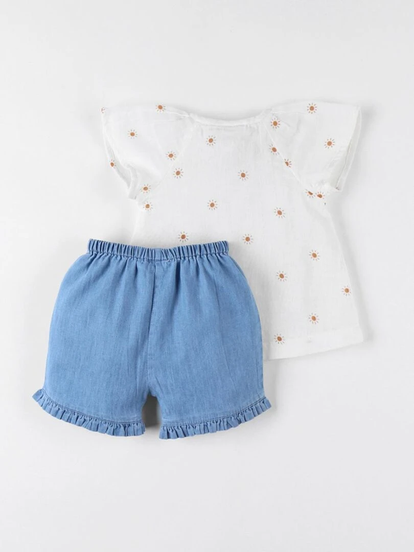 Set blouse imprimé soleils + short denim  écru/bleu   Noukie's   Bleu