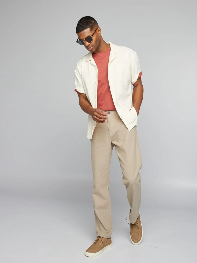Pantalon chino en lin   Beige foncé