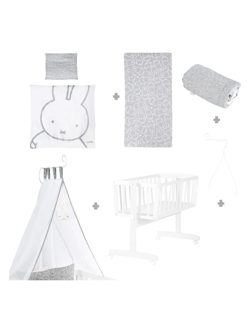 ROBA Berceau miffy® 40x90 cm + Équipement Complet   Bois Laqué Blanc   Blanc