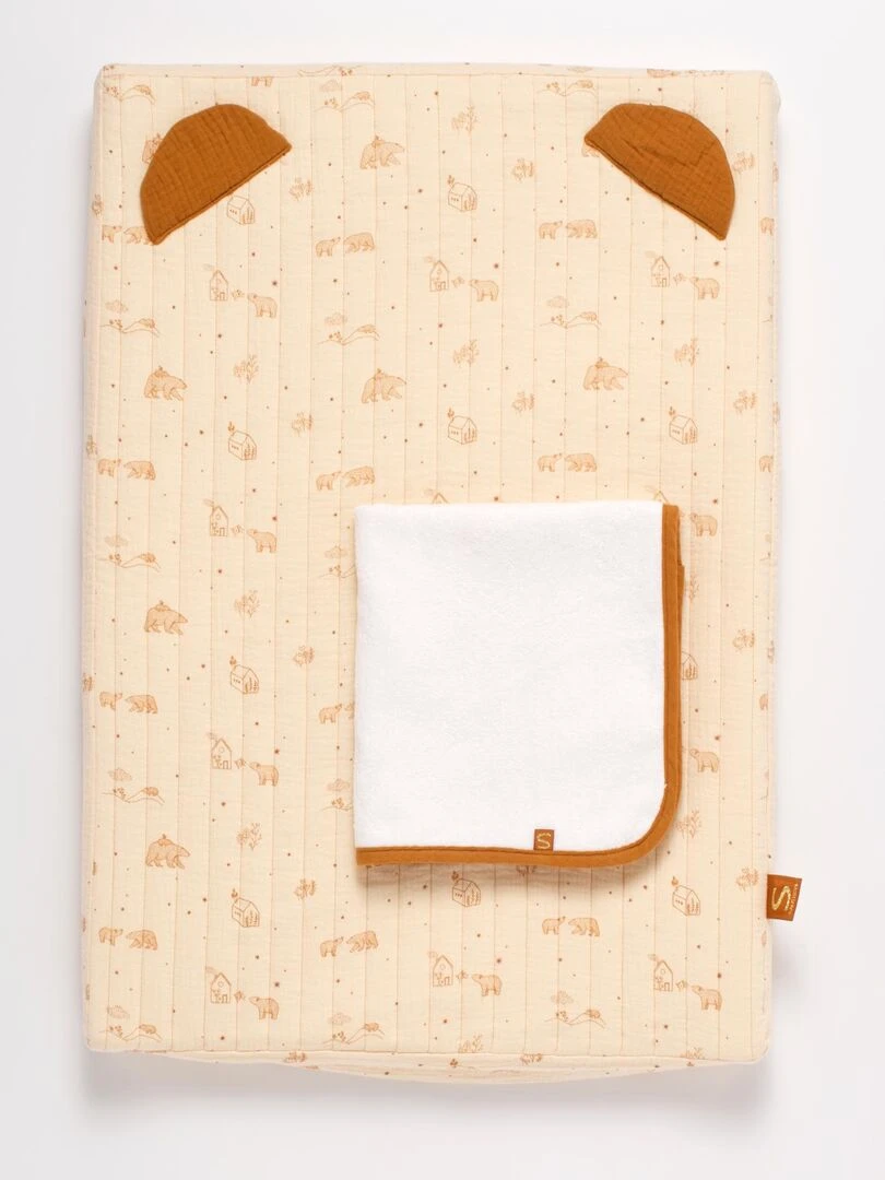Matelas à langer en double gaze de coton et sa serviette   SAUTHON   Beige
