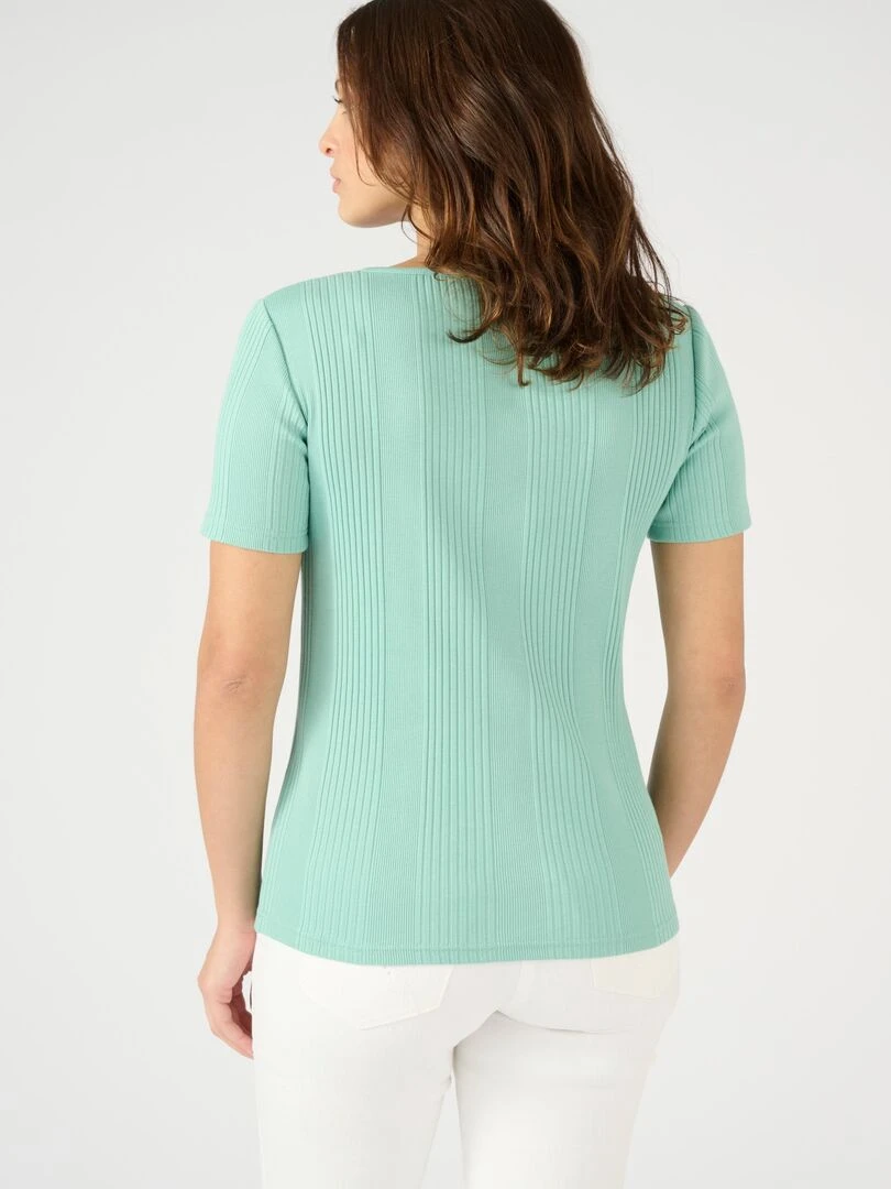 Tee shirt avec jeux de fines côtes pur coton   Damart   Vert