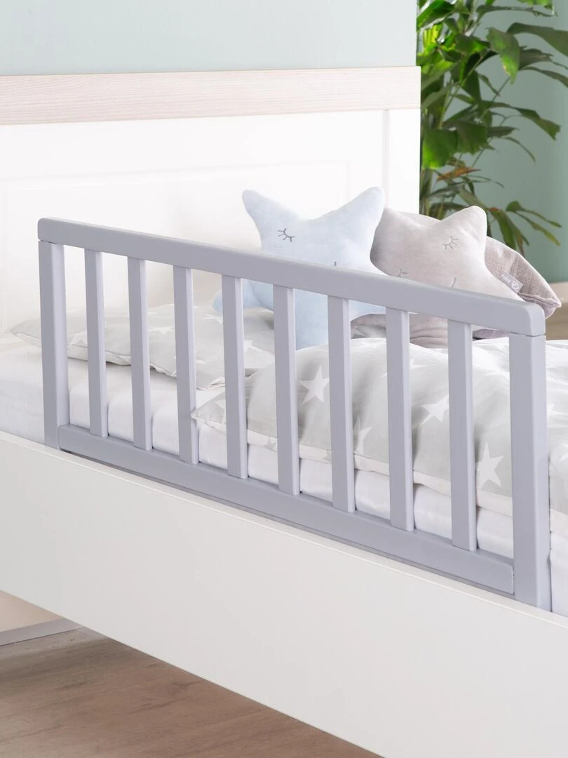 ROBA Barrière de Lit 90 cm Protection Anti Chute Sûre pour Bébés et Enfants Bois Laqué Gris Gris