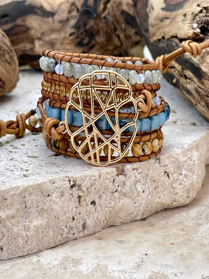 Bracelet Boho Chic en plaqué or   Marron