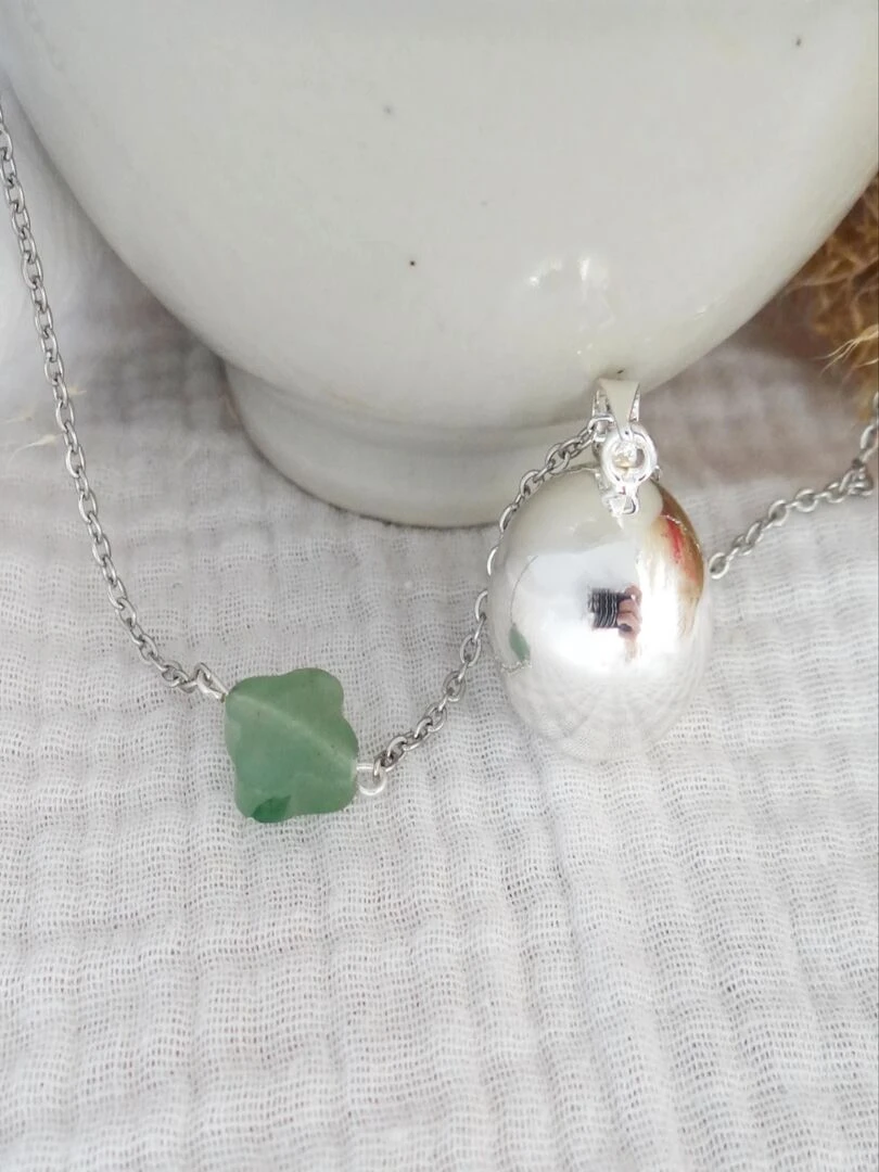 Bola Argent Trefle Gemme Aventurine   Argent