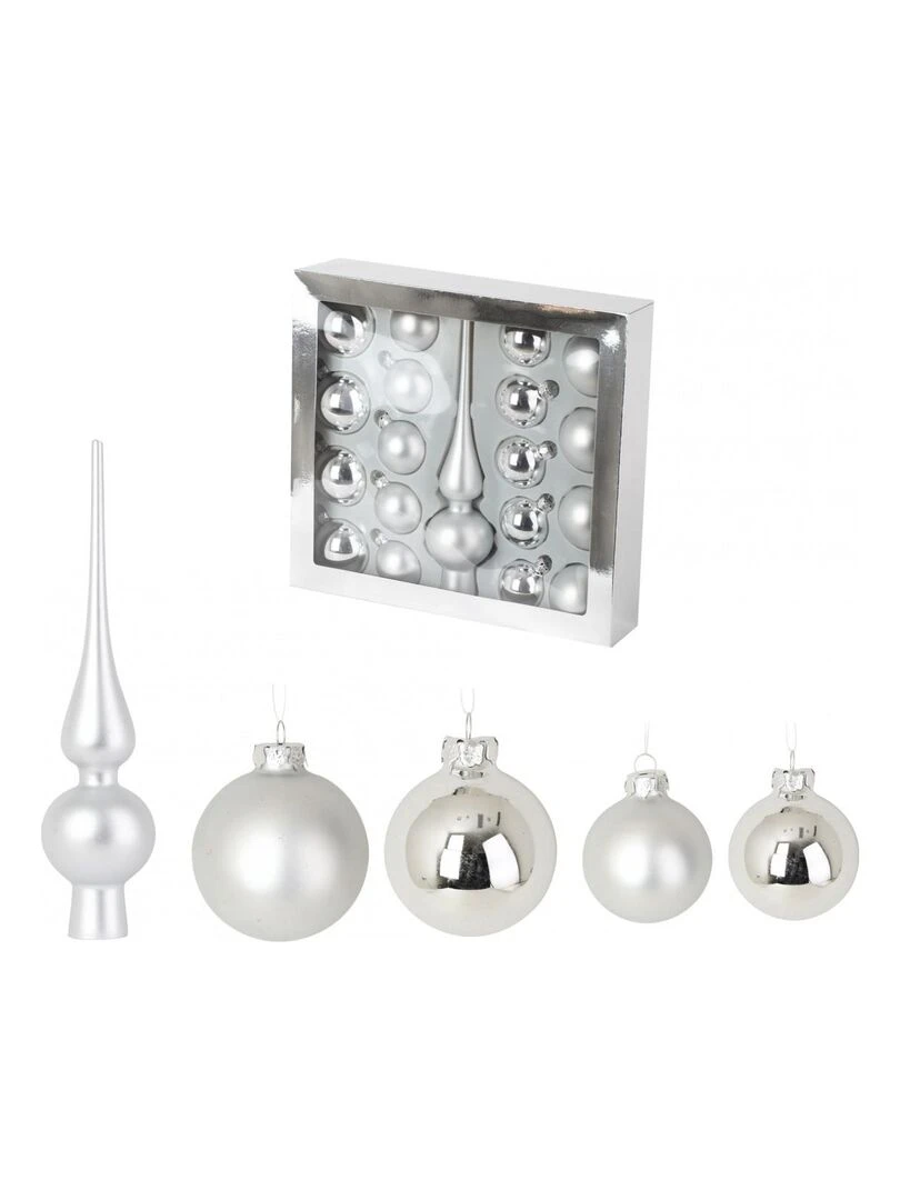 Kit de 19 Boules de Noel Argent