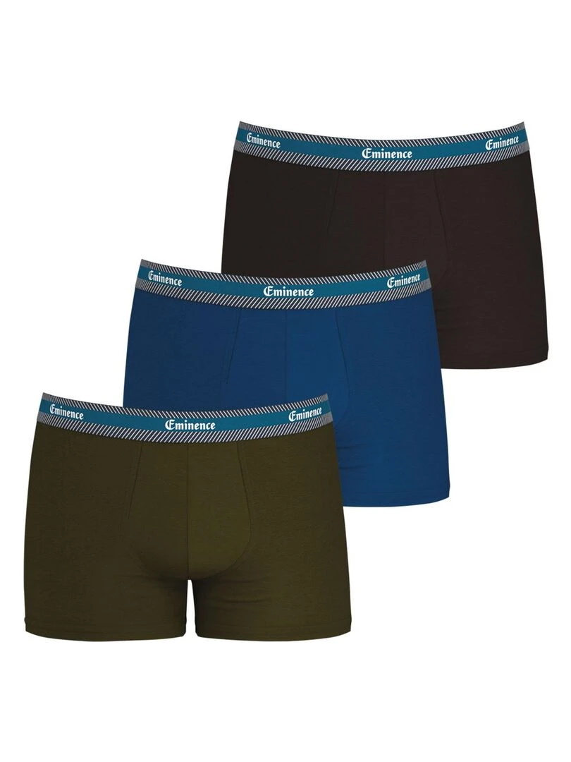 Lot de 3 boxers homme Sélection Coton Bio Bleu Kaki Noir