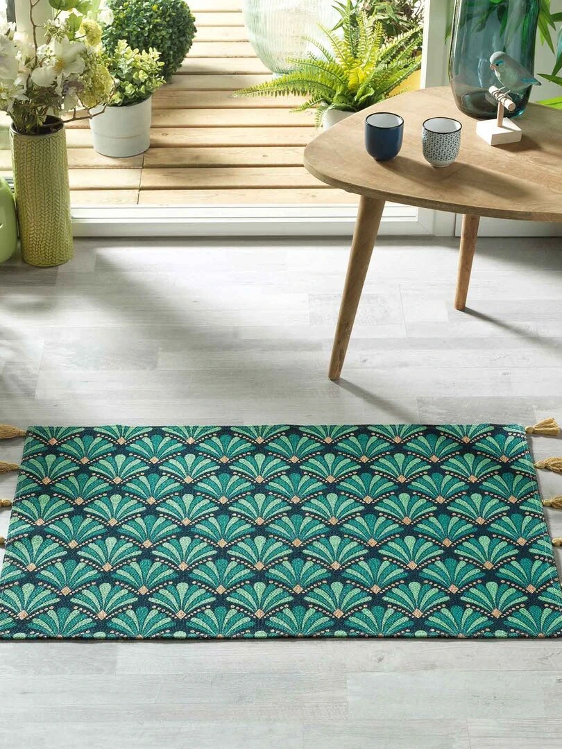 Tapis pompons 50 x 80 cm Art chic or et bleu   Bleu