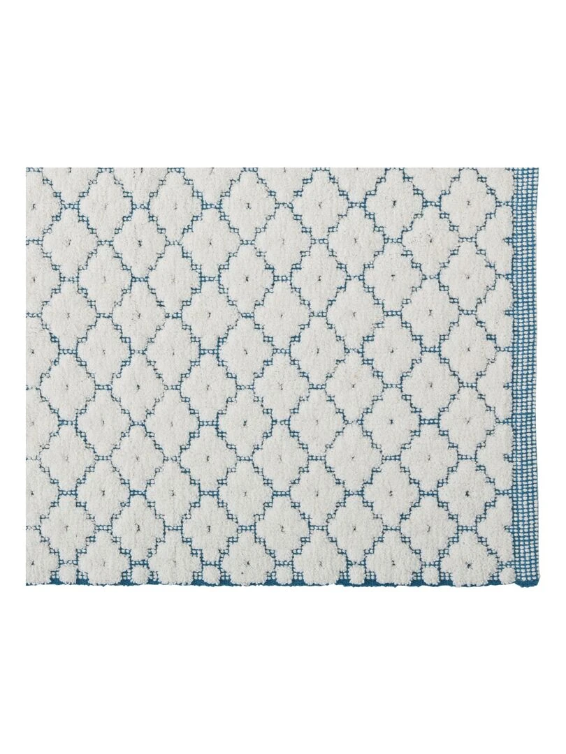 Guy Levasseur   Tapis de bain en coton fantaisie blanc et bleu   Bleu canard