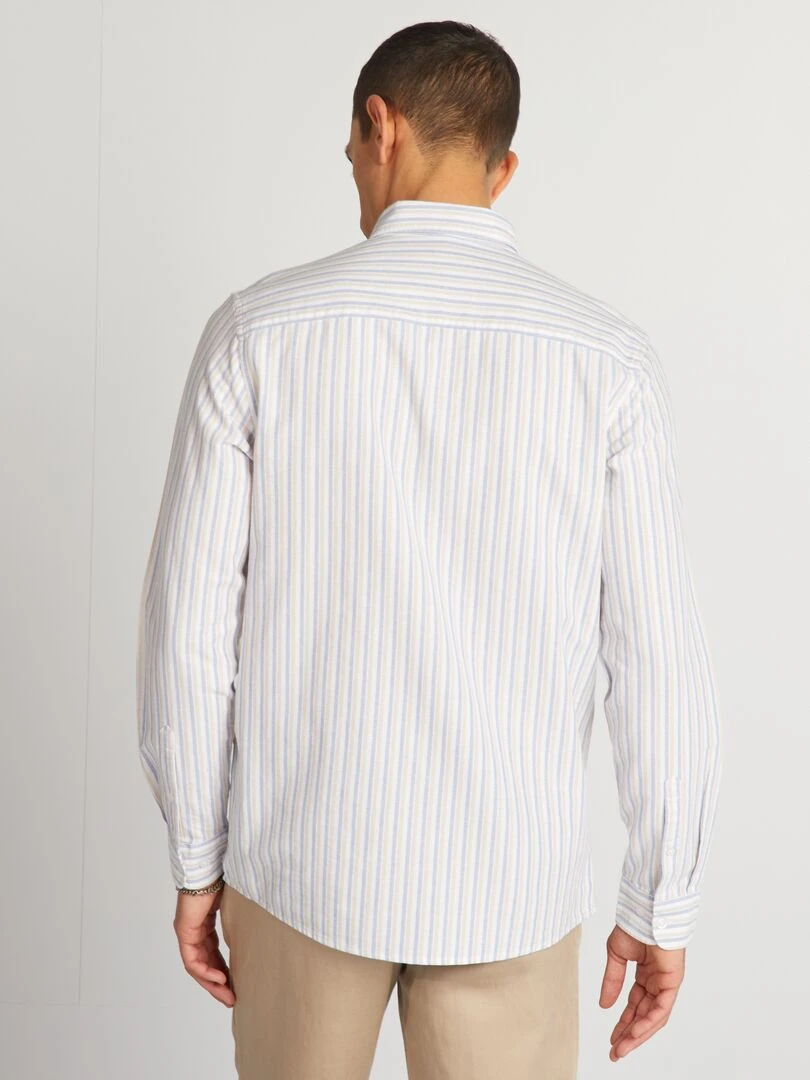 Chemise à coupe droite et à rayures   Bleu/blanc/beige