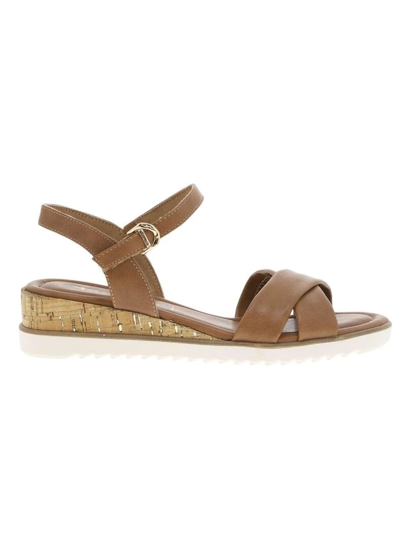 TAMARIS Nu pieds talon compensé bas Cognac