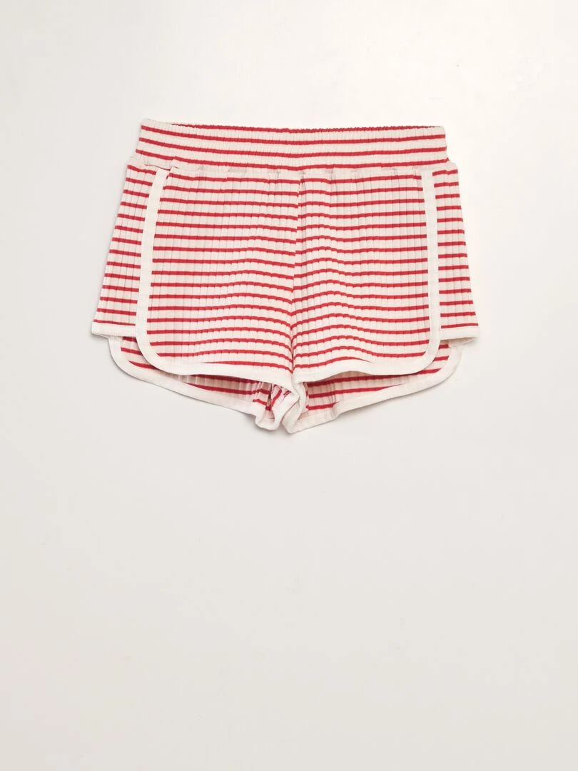 Short en maille côtelée à rayures Rouge
