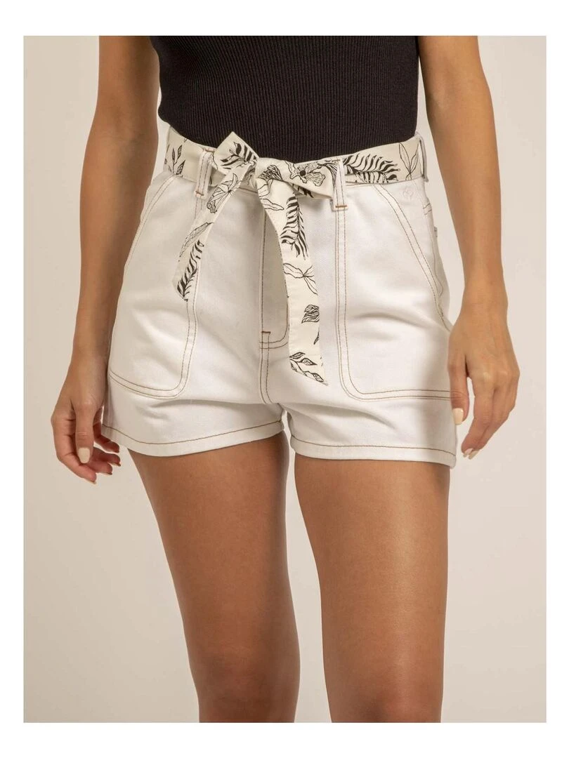 Short en jean taille haute avec ceinture XINES Blanc