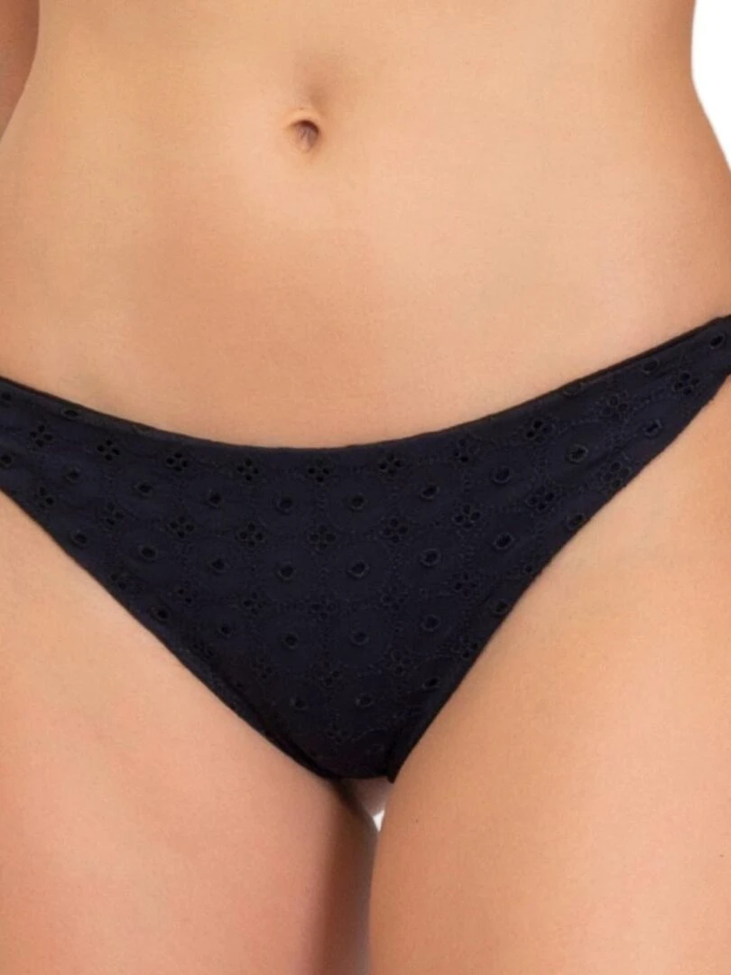 Bas de bikini brésilien broderie anglaise Sangallo Noir