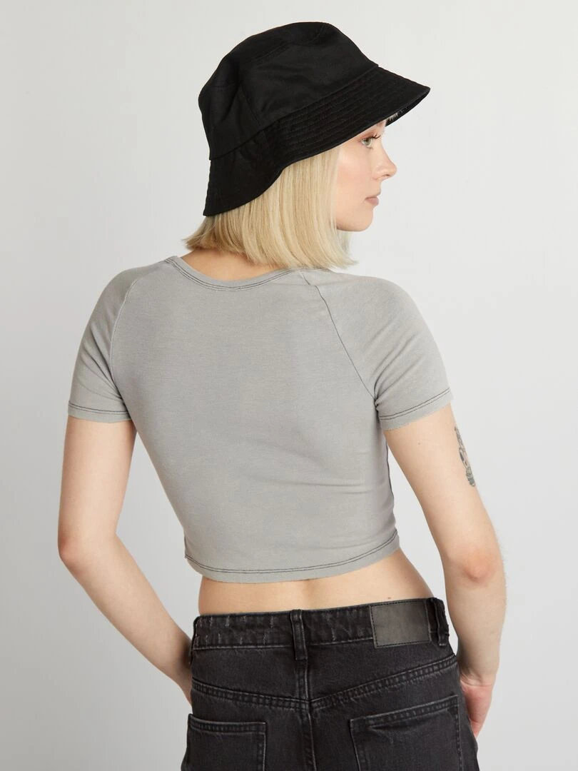 T shirt cropped 'London'   Gris